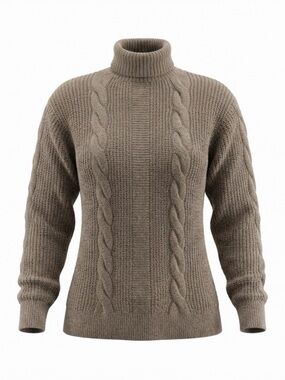 SHEIN Women’s Medium Taupe Cable Knit Turtleneck Sweater Oversized Long Tunic